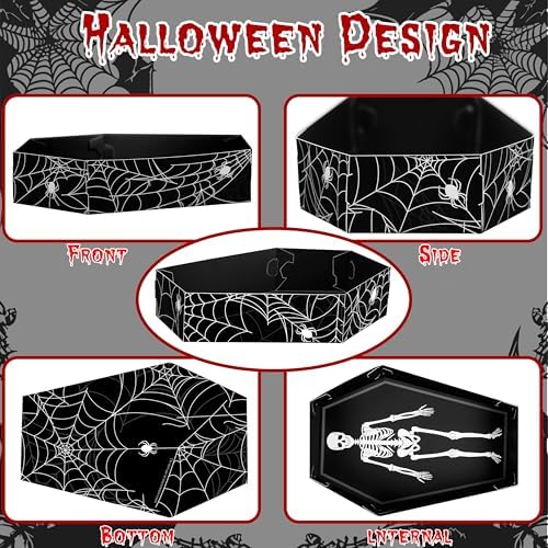 100Pcs Halloween Coffin Serving Food Trays - Skeleton Disposable Snack Paper Dish for Party Decoration Supplies