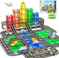 104 PCS Magnetic Tiles Road Set, STEM Magnet Building Blocks for Kids Toddler Toys Games, Christmas Birthday Gifts for 3+ Year Old Boys Girls, Car Enthusiasts and Classroom Must Haves