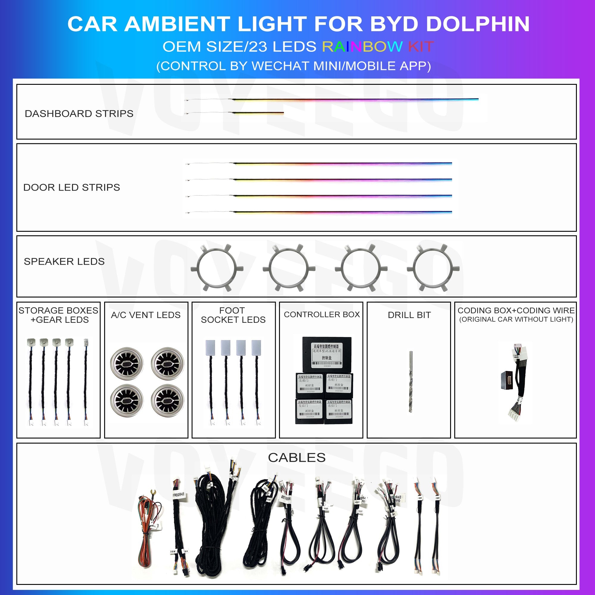 BYD Dolphin Interior Ambient Leds OEM Looks Style | 23 Leds Rainbow