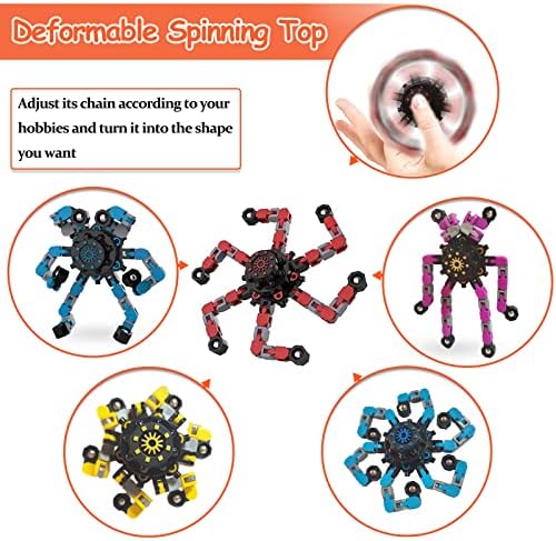 12 Pack Funny Sensory Fidget Toys,Deformable Chain DIY Robot Spinners Fingertip Stress Relief Gyro Toy Birthday Gifts Goodie Bag Easter Basket Stuffers Classroom Prizes Party Favors for Kids Adults