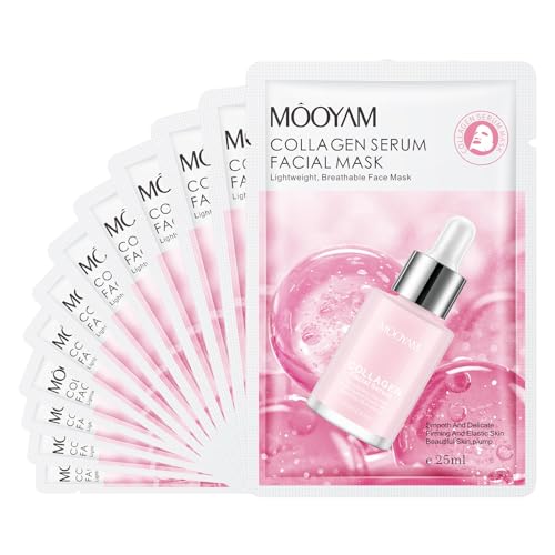 12 Pack Collagen Serum Sheet Masks - Hydrating & Smoothing, Moisturizing & Nourishing for All Skin Types