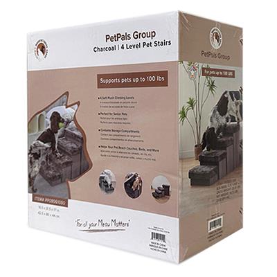 PetPals Sturdy & Plush Design Pet Stairs, Senior Mobility Aid Pet Steps - 4-Lvl Charcoal Pet Stairs