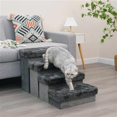 PetPals Sturdy & Plush Design Pet Stairs, Senior Mobility Aid Pet Steps - 4-Lvl Charcoal Pet Stairs