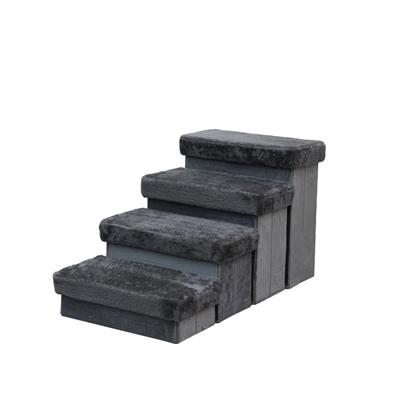 PetPals Sturdy & Plush Design Pet Stairs, Senior Mobility Aid Pet Steps - 4-Lvl Charcoal Pet Stairs