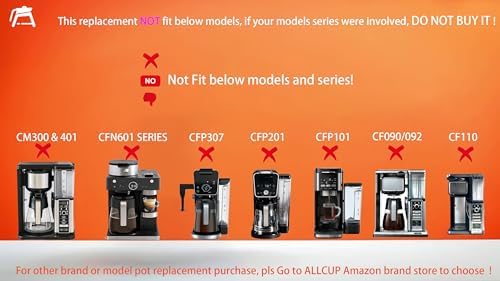 12 CUP Replacement Glass Carafe Pot ONLY Compatible with Ninja Coffee Maker CE251 CE250 CE200 CE200C CE201 CE201C series, Ninja Carafe Replacement Part No. # XGLSLID200