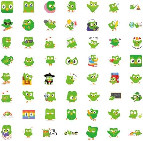 112PCS Duolingo Owl Stickers for Water Bottles Lnteresting Cartoon Language Practice Stickers Waterproof Vinyl Decal Laptop Scrapbook Suitcase Skateboard Guitar Children and Teenagers Party Gifts