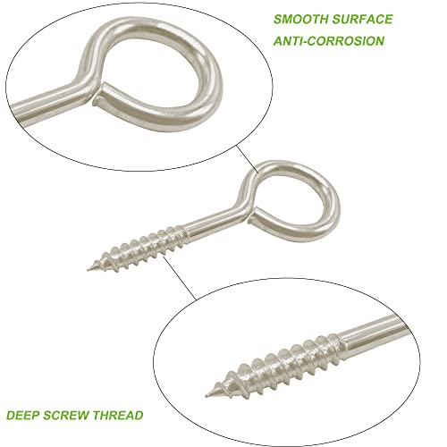 1000Pcs Screw Eyes Assortment Kit Silver Nickel Plated Eye Hooks Eye Bolts Metal Eye Pins Eyelet Screw Loops for Hanging Sign, Wind Chime, Jewelry Making 17 Sizes Mini to Large