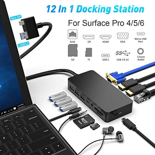 12 in 1 Surface Dock (2*HDMI +VGA), Microsoft Surface pro Docking Station Triple Display (Surface-Dock-701)