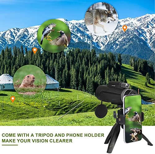 12x55 HD Monocular Telescope with Smartphone Holder, 2023 Waterproof Monocular, Lightweight Monocular for Bird Watching Hunting Camping Travel Star Watching (DarkBlack)