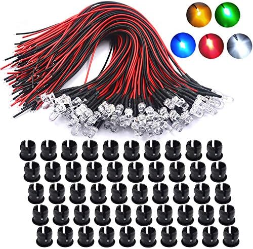 12 Volt 5Mm Pre Wired Led Light Emitting Diodes,Micro Led Lights Diodes for Model Assortment Kit,12V Mini Single Led Bulbs(Red*10,Green*10,Orange*10,Blue*10,White*10)
