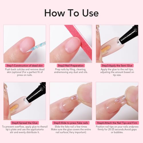 10g Semi Solid Nail Glue Gel with 5ml Nail Glue Remover Pen, No Need for Uv Light, Gel Glue for Press On Nails, Nail Glue Remover for Nails, Click&Remove Pen