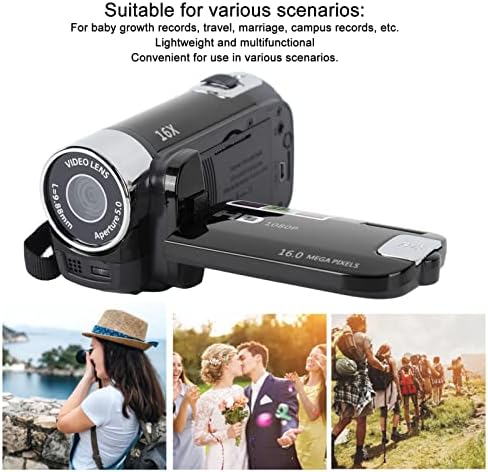 1080P HD Camera Camera Camcorder, 16MP DV Camera 16x Digital Zoom Video Camera, 2.7in TFT Rotatable Screen, Built in Speakers, USB (Black)