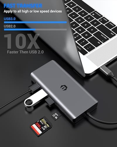 12 in 1 USB C Docking Station, Tymyp USB C Hub, 2 * 4K HDMI Outputs, VGA Port, 3 x USB A Ports, SD/TF Card Slots, 100W PD, Ethernet, 3.5mm Audio/Mic, Compatible with Mac Pro/Air/Windows and More