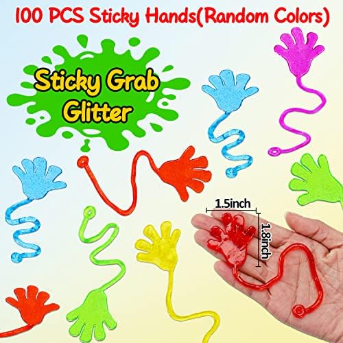 100PCS Glitter Sticky Hands Party Favors for Kids Birthday Supplies Easter Egg Fillers Goodie Bag Stuffers Classroom Treasure Box Carnival Prizes Bulk Treat Trinkets Pinata Stuff Mini Stretchy Toys