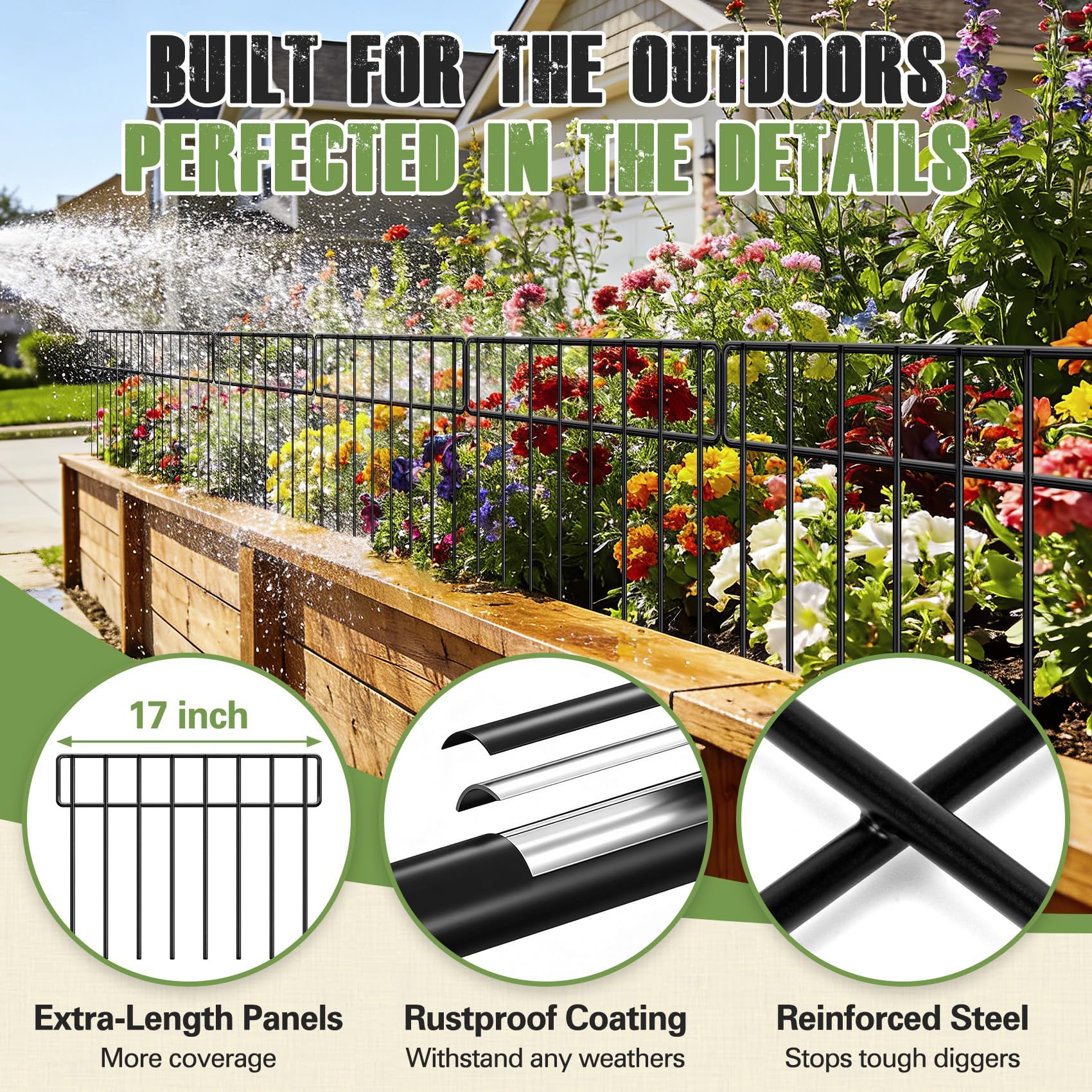 14 Pack 20Ft(L) X 13Inch(H) Animal Barrier Fence - Garden Fence Animal Barrier Garden Border Rustproof Metal No Dig Fence Panels for Dog Rabbit Defense Bottom Blocker for Outdoor Yard Patio