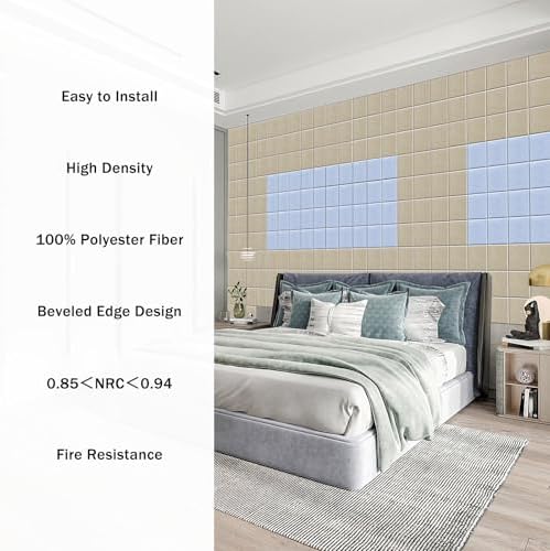 12 Pieces Square Sound Absorbing Panels Self-Adhesive, 12" X 12" X 0.4"High Density Acoustic Panel, Stylish Acoustical Wall Padding Used in Home & Offices(White)