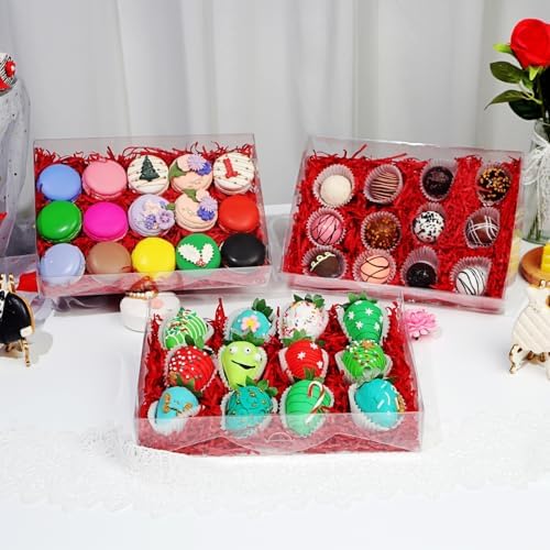 10PCS 10x7x2 inches Clear Strawberry Boxes Cookie Boxes Bakery Boxes Macaron Boxes Gift Boxes Treat Boxes for Party Favors