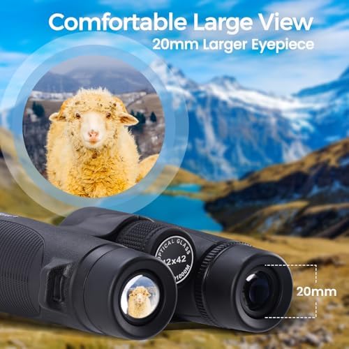 12x42 HD Adult Binoculars: Compact, Lightweight for Bird Watching, Travel, Sports, Concerts, Wildlife, Hiking, Hunting + Phone Adapter