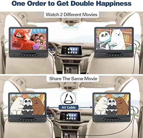 12" Dual Portable DVD Player for Car with 1080P HDMI Input, FELEMAN Car DVD Player Dual Screen Play A Same or Two Different Movies, 5 Hours Rechargeable Battery, Support USB, AV in, Lsat Memory