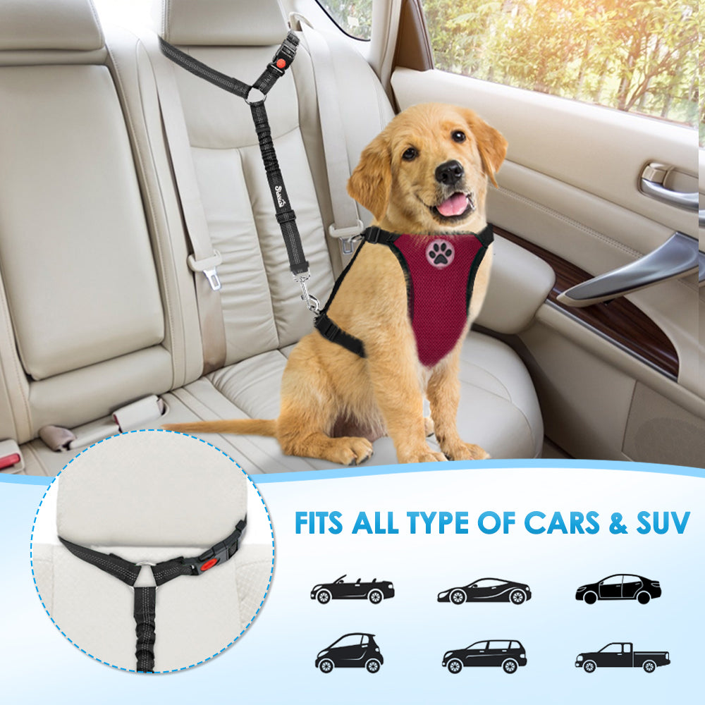 2 Pack Dog Headrest Restraint Seat Belt - Black