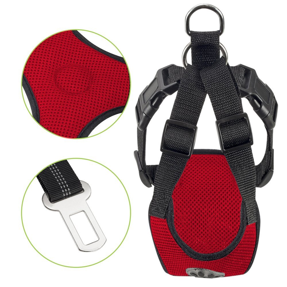 Dog Car Harness & Seat Belt - Red
