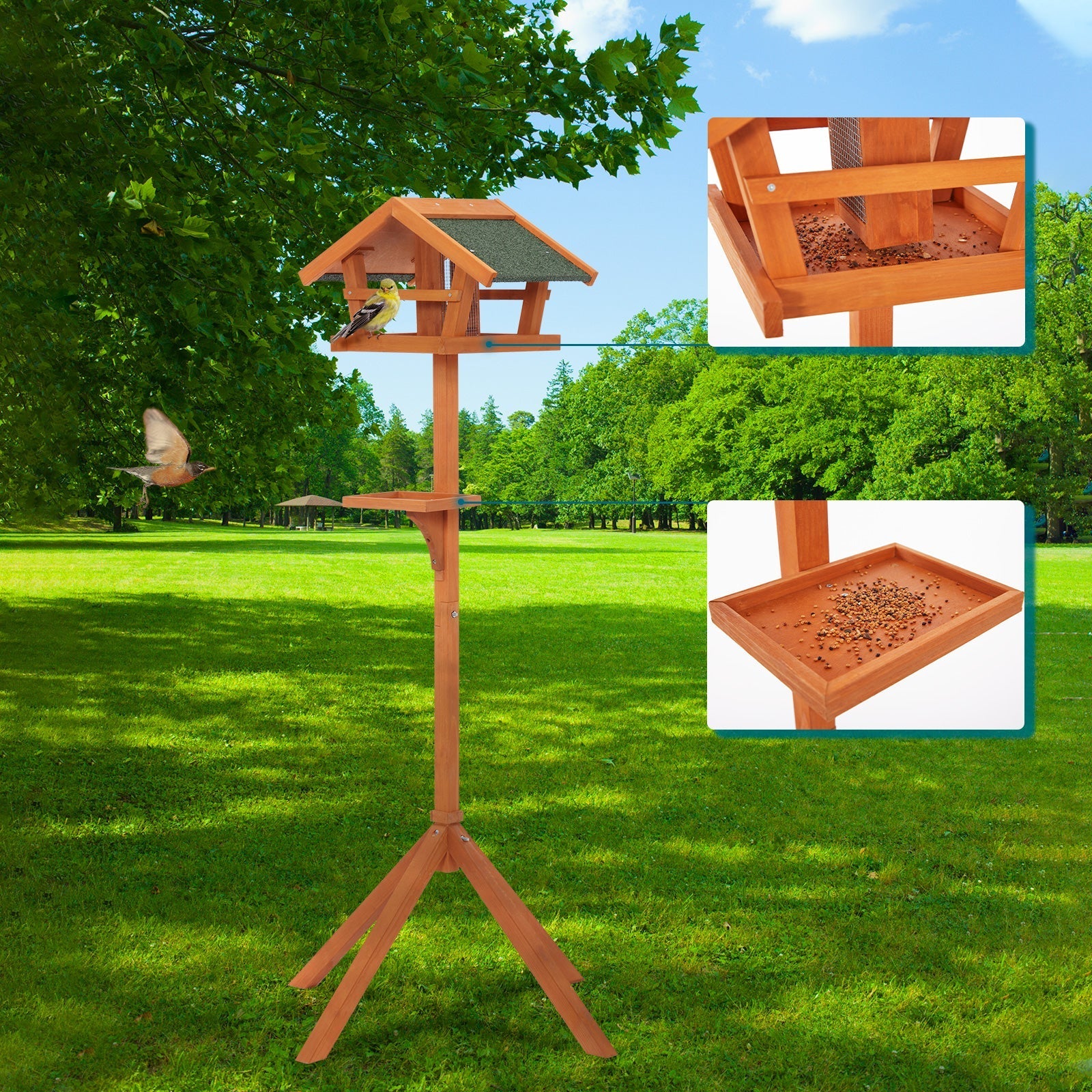 PETSFIT Outdoor Bird Feeder Stand Wooden