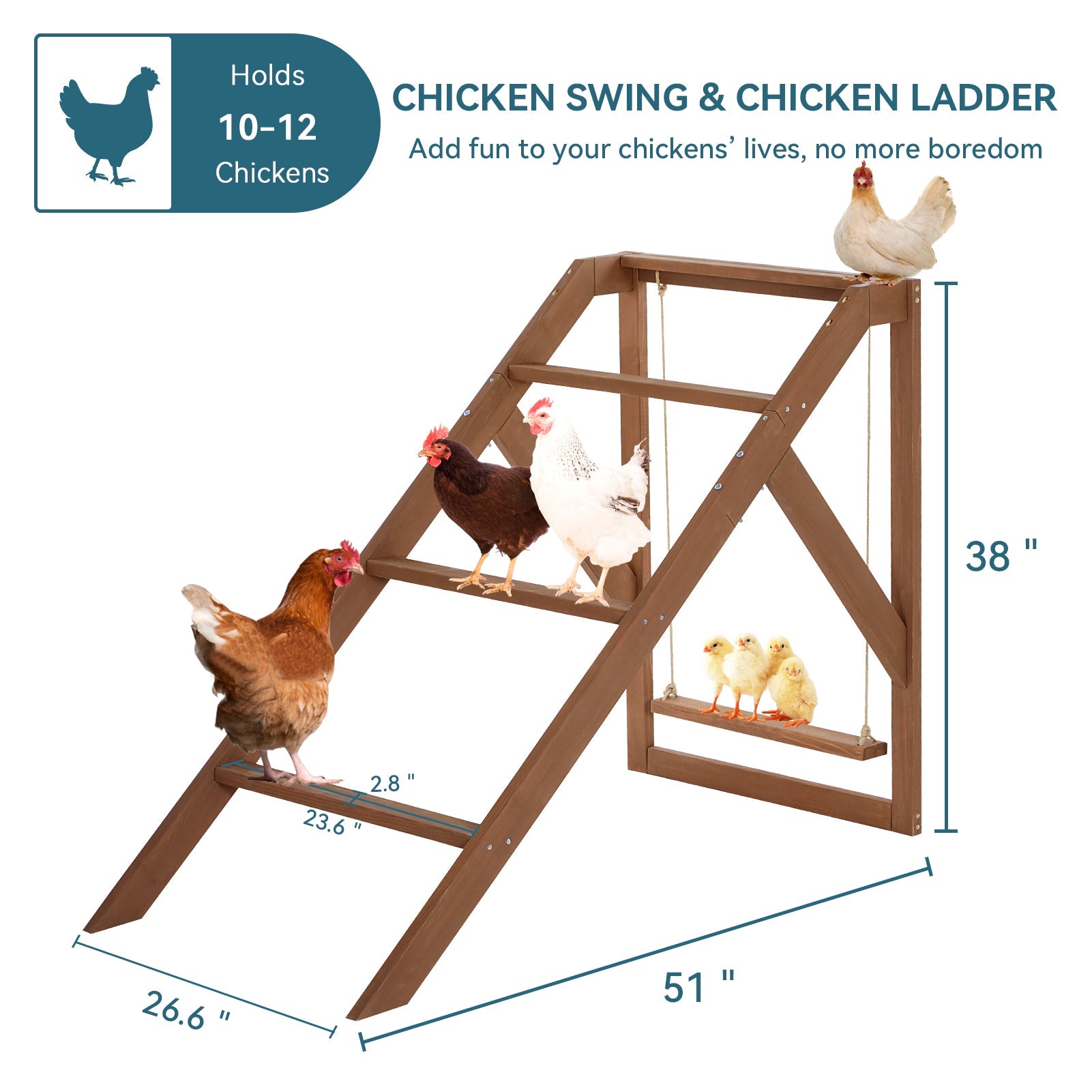 PETSFIT Chicken Swing Set for 4 Chicken Perches with Swing Fit for 8-10 Chicks