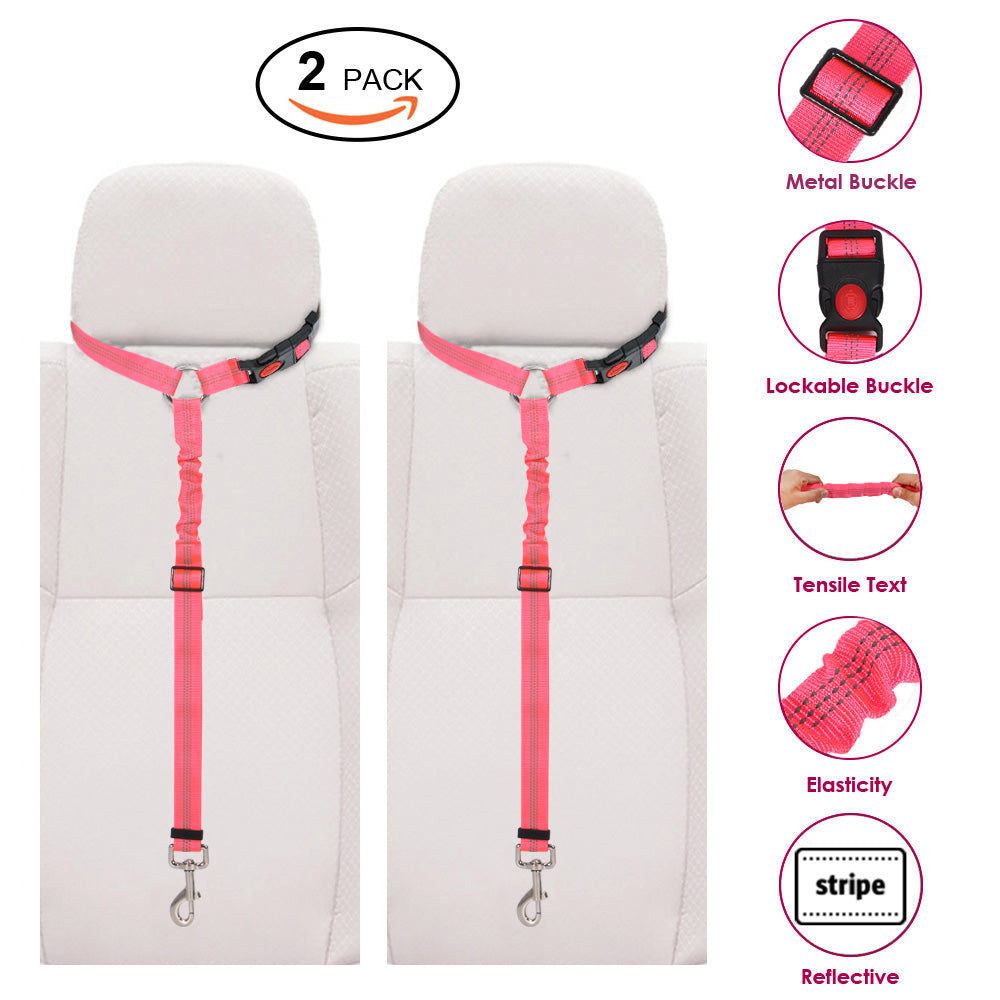2 Pack Dog Headrest Restraint Seat Belt - Fluorescence Pink