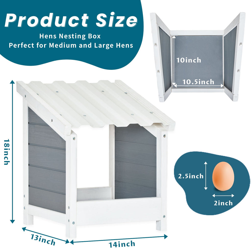 PETSFIT Chicken Nest Box Wood Single Boxes for Laying Eggs with PVC Roof