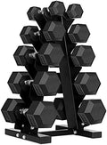 150 Pound Hex Dumbbell Set with Rubber Coated Dumbbells and Rack