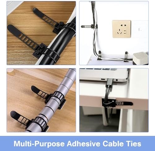 100PCS Adhesive Cable Ties Cable Clips, Self-adhesive Nylon Cable Straps, Adhesive Cable Management Clips for Wire Management (Black-Adhesive Cable Ties)