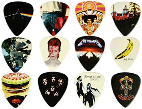 12 x Classic Albums Guitar Pick Set. Guitar Plectrums For Every Guitarist. Double Sided Printing. Picks Sized 0.46, 0.71, 0.81, 0.88, 0.96 And 1.2 mm Included (Set 1)