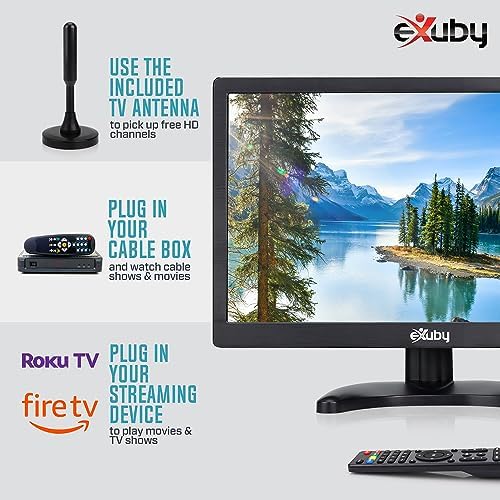 14" Small Portable TV for RV, Kitchen, Bedroom - Use TV Stand or Mount to Wall - Includes Built-in Battery & Car Charger for Boat, Camping - Digital Tuner gets HD Channels - Roku, Firestick Compatible