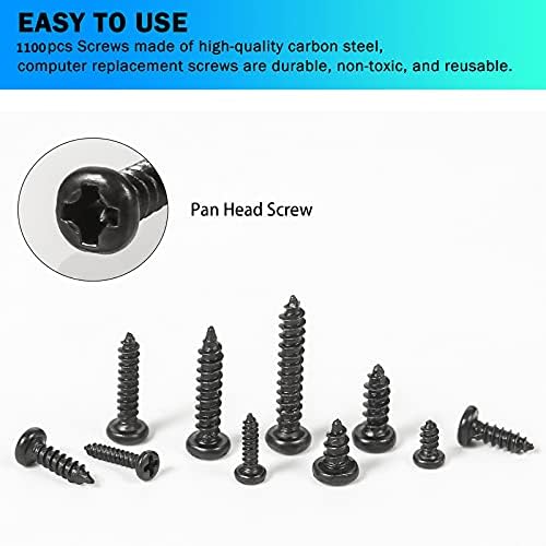 1100pcs Round Pan Head Tapping Screws Laptop Notebook Computer Screws Kit,M1.2,M1.4,M1.5,M1.7,M2 countersunk Phillips Mini Screw Set for Electronic Repair (1100PCS)