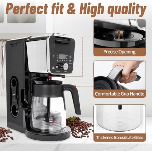 12 Cup Coffee Pot Replacement for Ninja Coffee Maker CFP101 CFP201 CFP301 CFN601 CFP250A CFP300 CFP307, Glass Carafe Replacement with Brew-Through Lid, Ninja Coffee Pot Replacement with Sturdy Handle