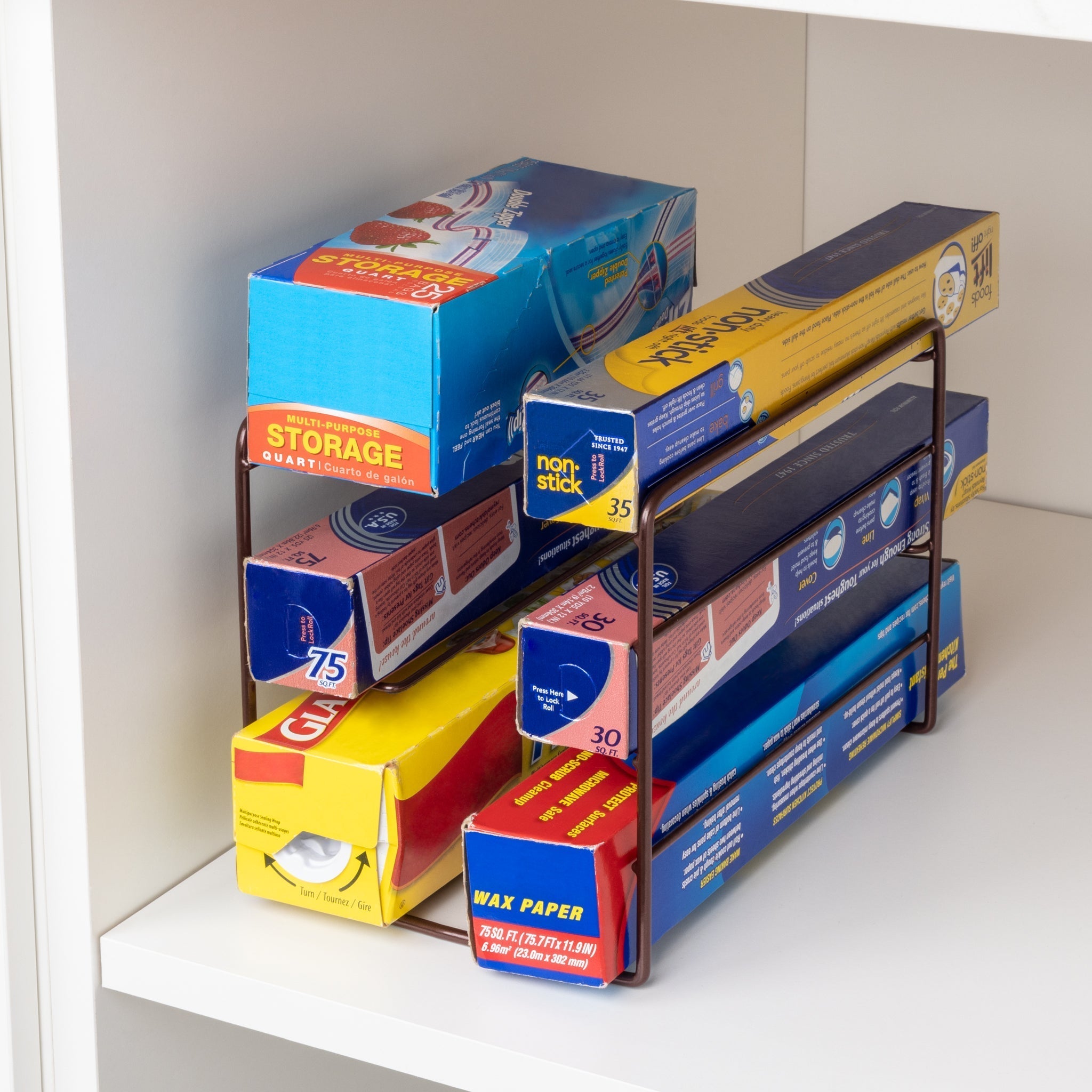 3-Tier Kitchen Foil Wrap Holder Organizer - Bronze