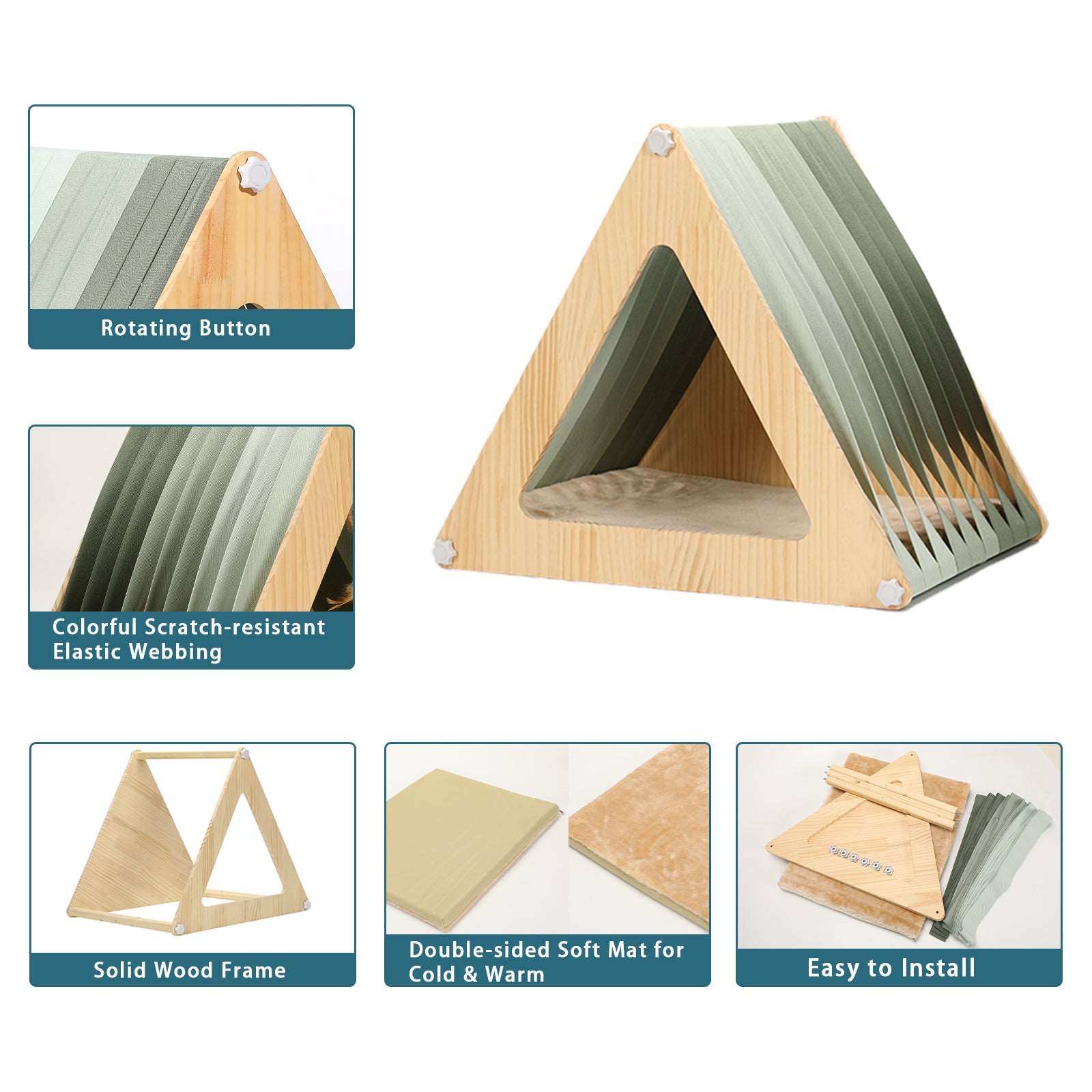 PETSFIT Modern Style Wood Cat House with Soft Mat