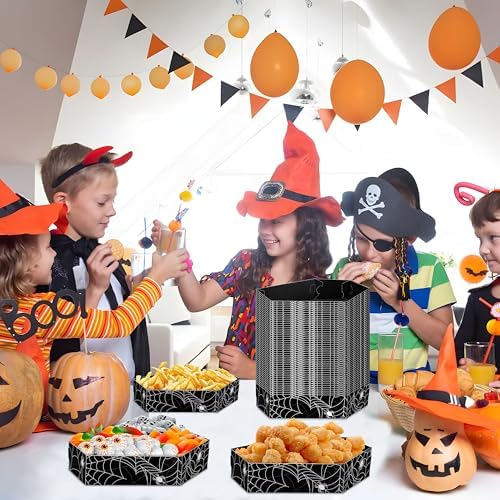 100Pcs Halloween Coffin Serving Food Trays - Skeleton Disposable Snack Paper Dish for Party Decoration Supplies