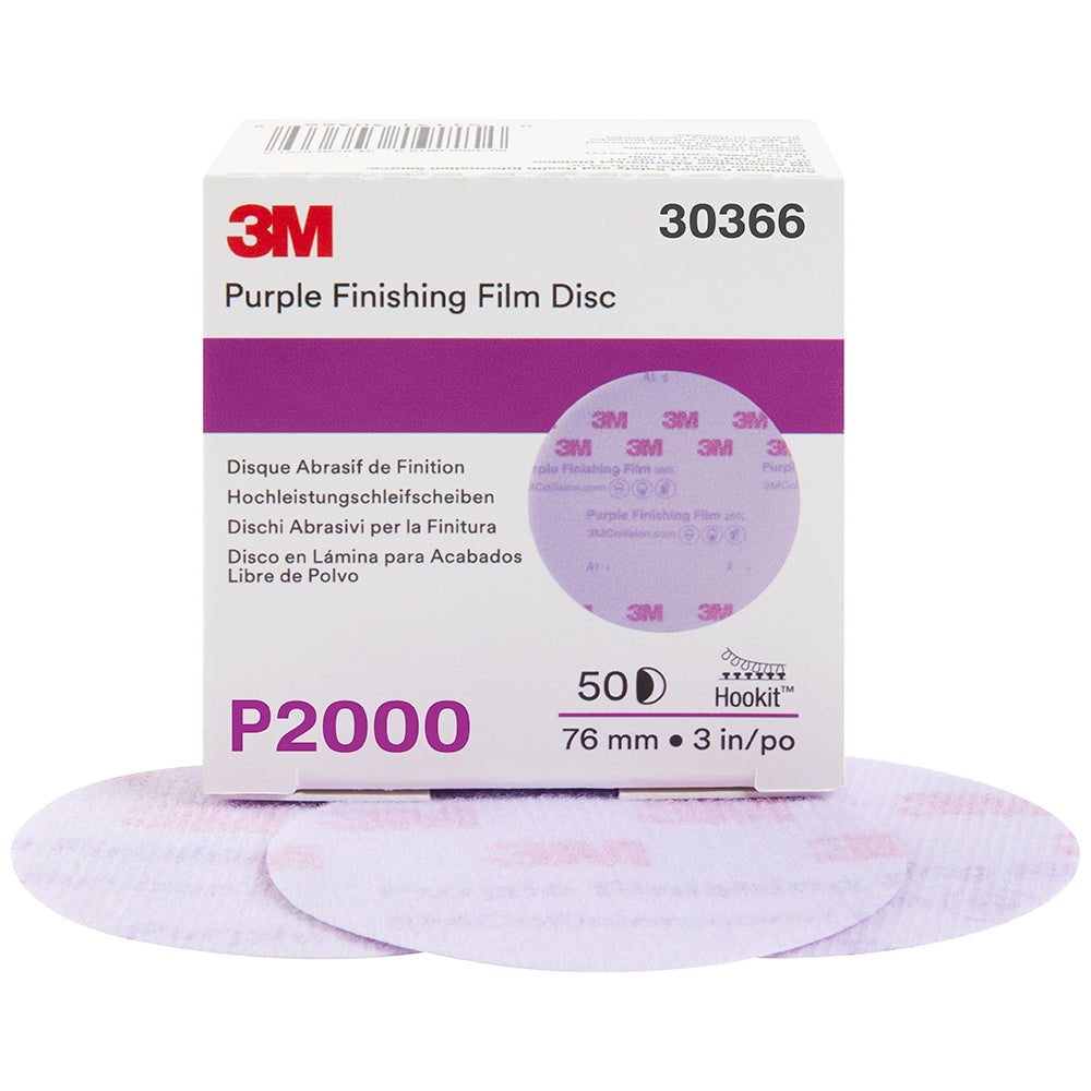 3M Purple Finishing Hookit Sanding Discs, 30366 - 3", 2000 grit (box of 50)