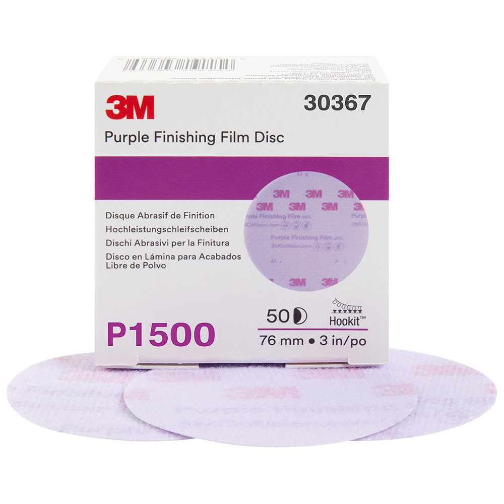 3M Purple Finishing Hookit Sanding Discs, 30367 - 3", 1500 grit (box of 50)
