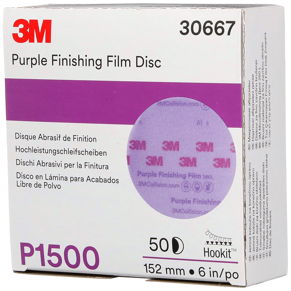 3M Purple Finishing Film Sanding Discs, 30667 - 6", 1500 grit (box of 50)