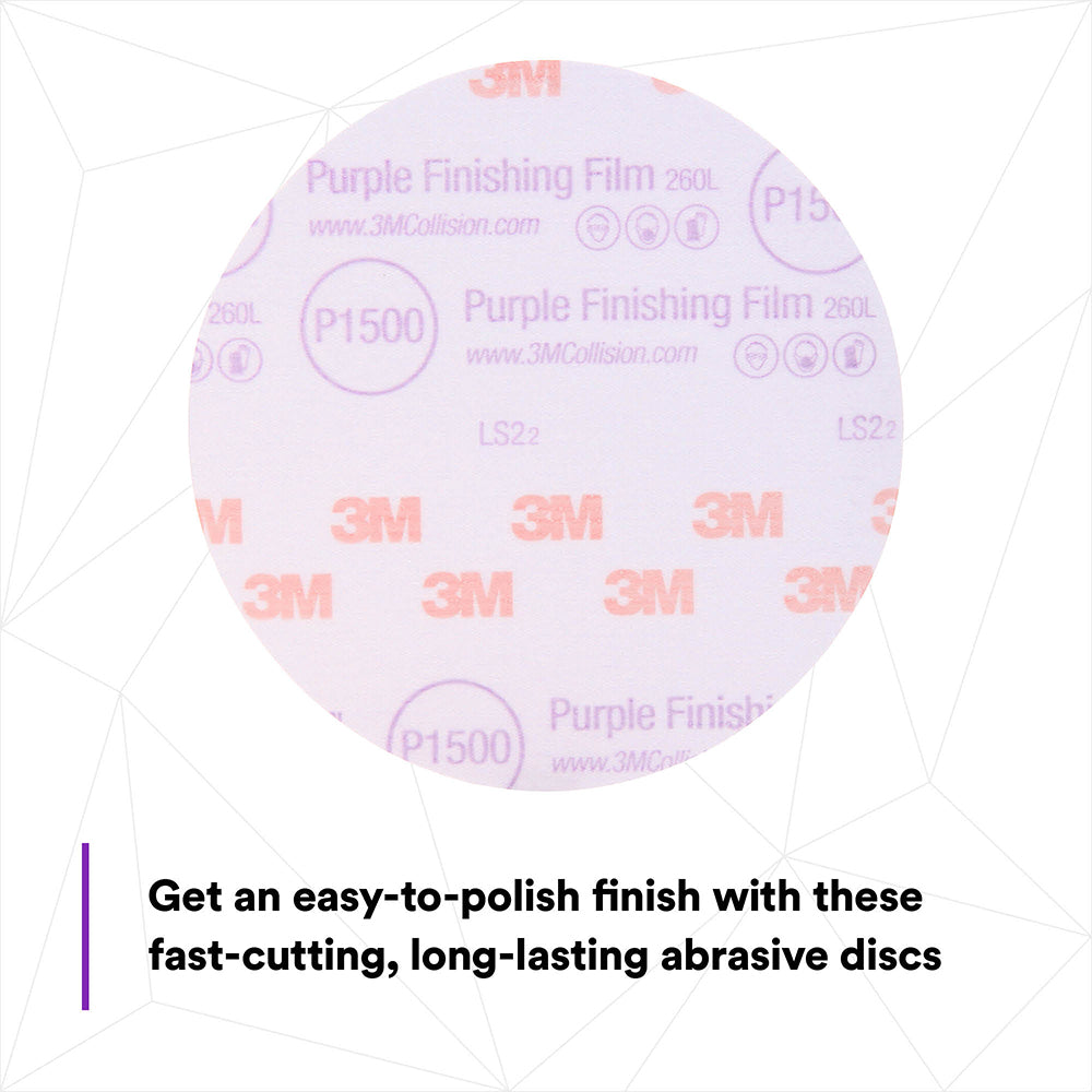 3M Purple Finishing Film Sanding Discs, 30667 - 6", 1500 grit (box of 50)