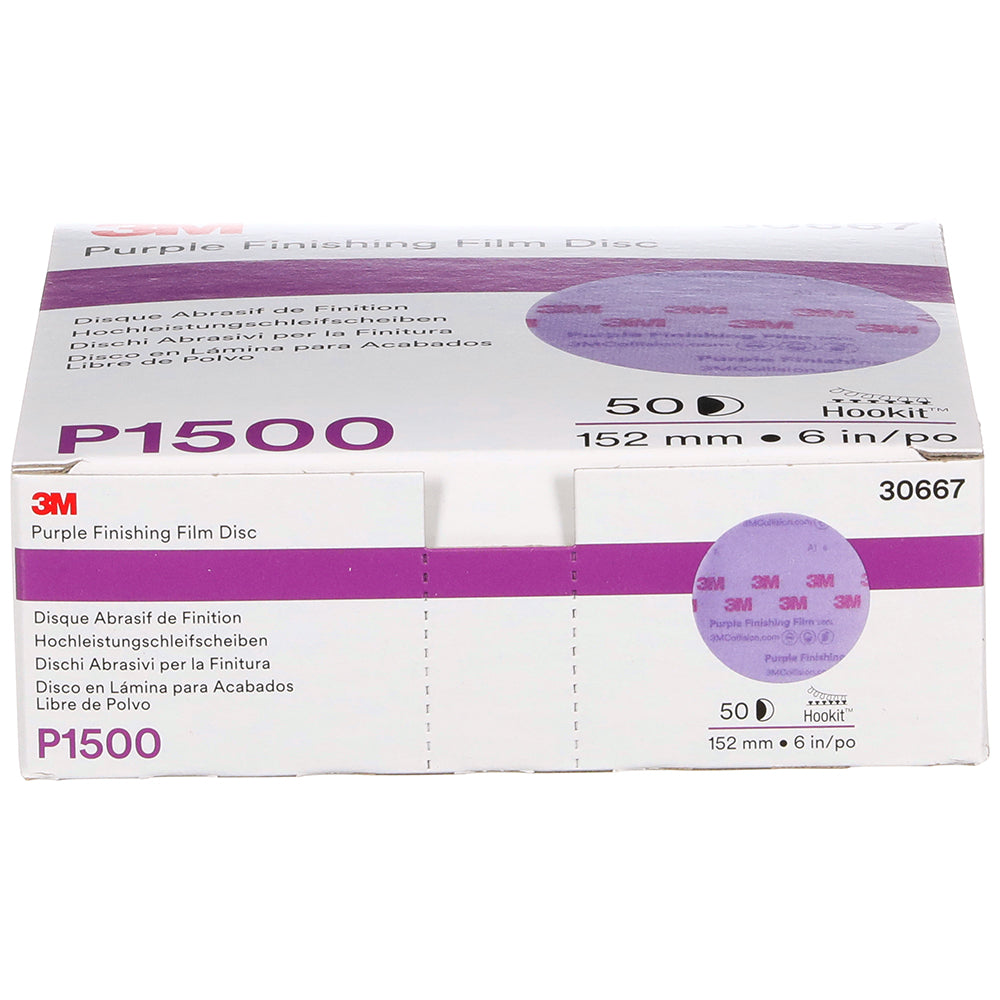 3M Purple Finishing Film Sanding Discs, 30667 - 6", 1500 grit (box of 50)