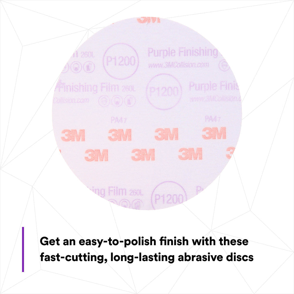 3M Purple Finishing Film Sanding Discs, 30668 - 6", 1200 grit (box of 50)