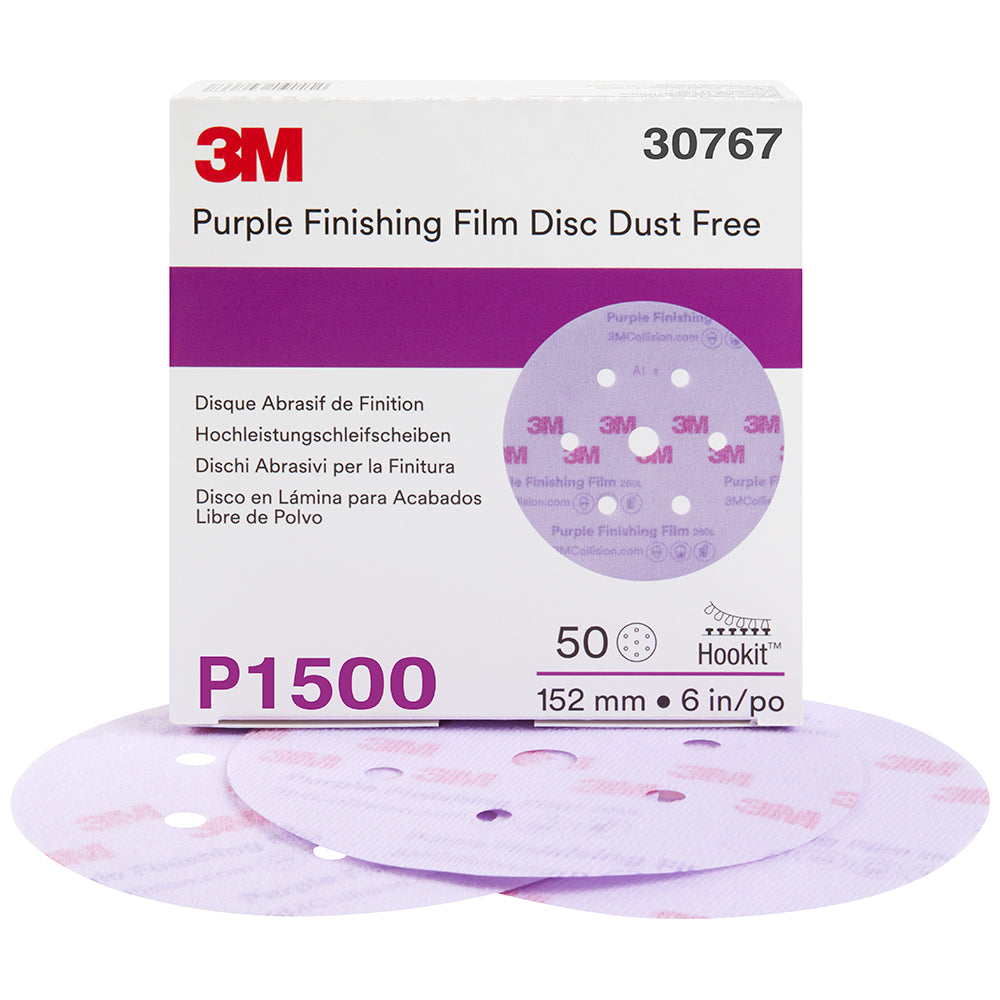 3M Purple Finishing Hookit Sanding Discs, 30767 - 6", 1500 grit (box of 50)