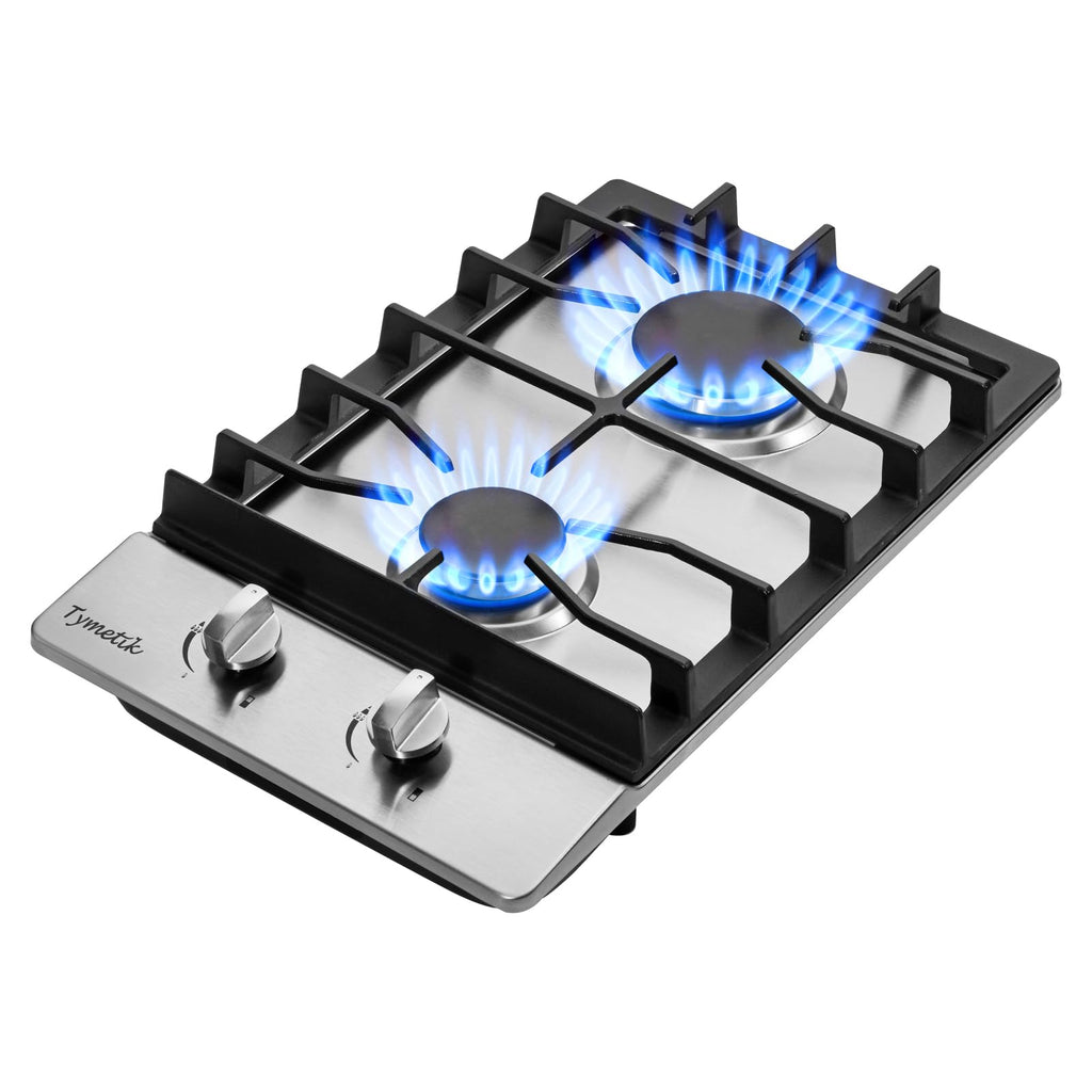 12 Inch Gas Cooktop, 2 Burners Stovetop Built-in Stainless Steel Stove Top Natural Gas/Propane Convertible Cooker for Outdoor, Apartments, RVs