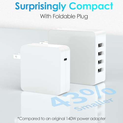 100W USB C Charger GaN Compact Wall Fast Charger for MacBook Pro/Air, ThinkPad, Dell XPS, Samsung Galaxy S23/S22, Google Pixelbook, iPad Pro, iPhone 15 Pro 5A Type C Laptop Power Adapter