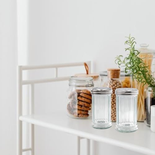 12 oz Retro Style Glass Sugar Shakers Dispenser, Glass Jar, Sugar Shaker, Stainless Steel Pour-Flap Lid, For Sugar，Cinnamon，Bee Pollen，pepper and other spices ，1 Pack