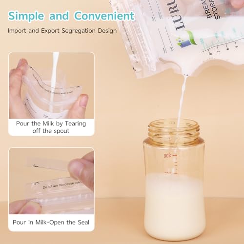 120 Pcs BPA-Free Breastmilk Storage Bags, 8Oz, Milk Storage Bags Breastmilk with Pour Spout,Temp-Sensing Color Change, Milk Bag with Self Standing for Breastfeeding (120 Count)