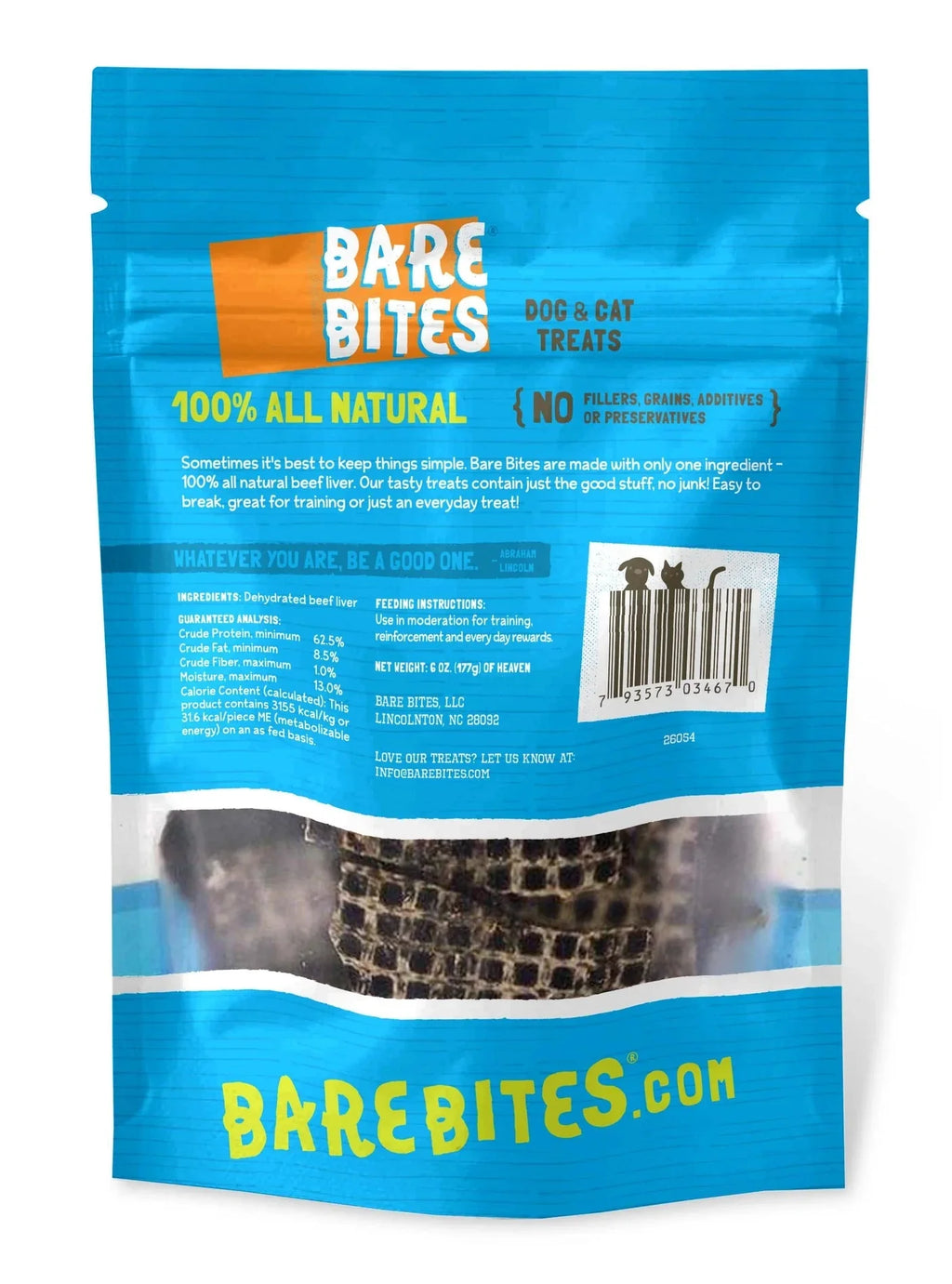 Bare Bites 100% All Natural Dehydrated Beef Liver Dog and Cat Treats, 1LB - Made in USA